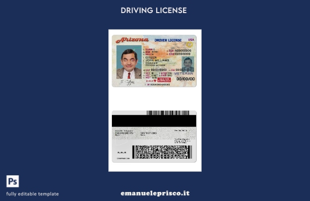 verified style modello di patente di guida USA Arizona in stile verificato template